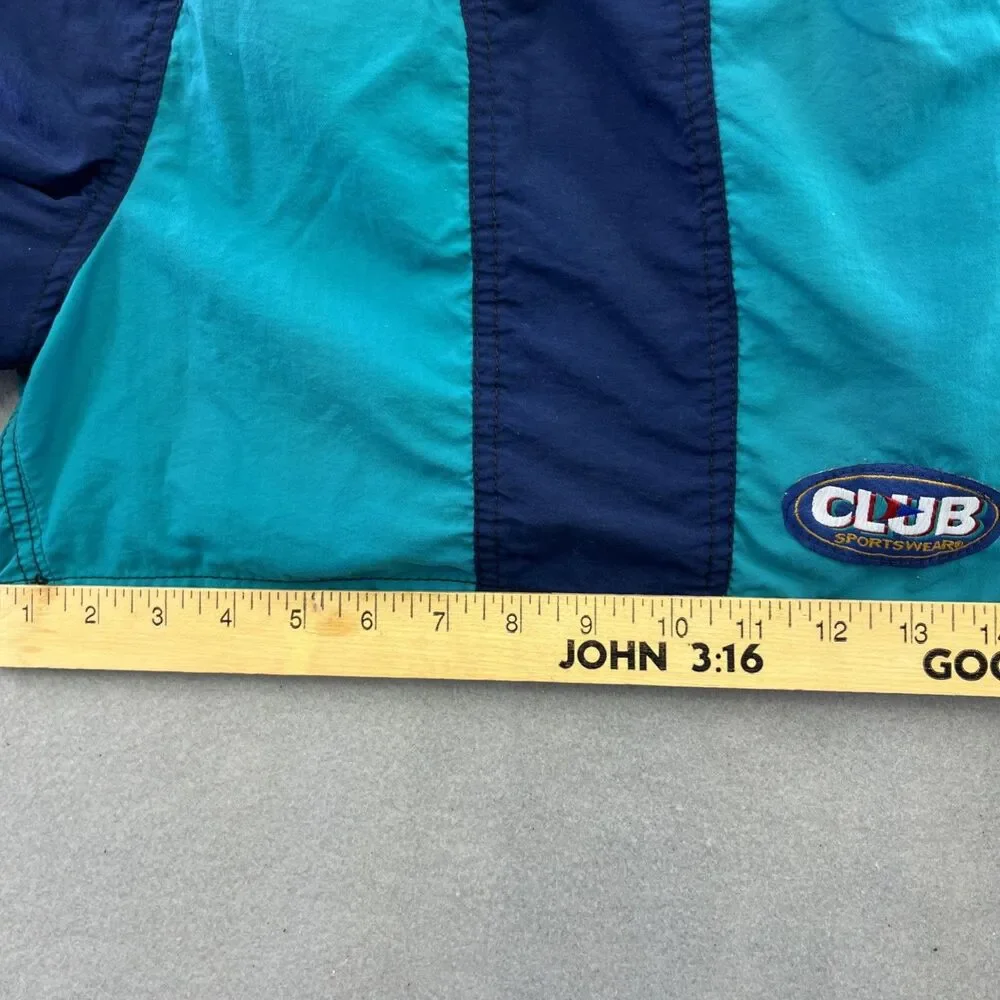 Club Sportswear Swim Trunks USA Made 80s 90s M Teal Navy Unisex Colorblock VTG